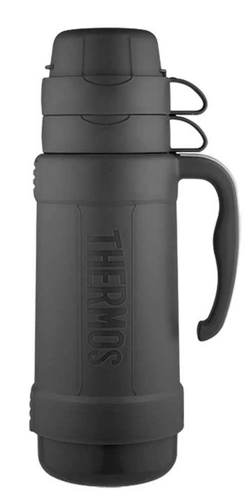 Zdjęcie produktu Termos szklany 1 l z dwoma kubkami THERMOS - czarny