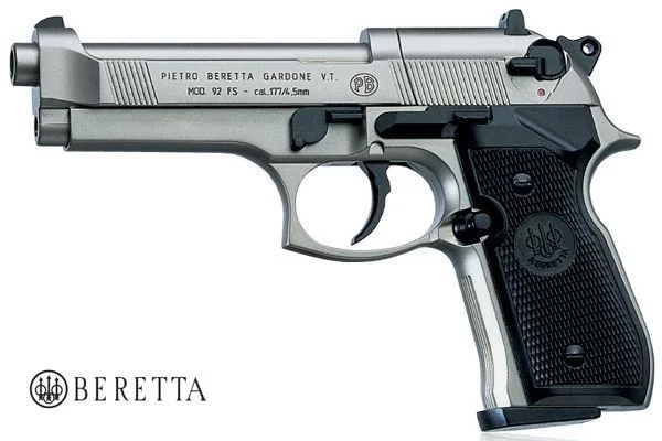 Zdjęcie produktu Pistolet wiatrówka BERETTA 92 FS Nikiel 4,5 mm Diabolo gwint 8-strzał. CO2 (419.00.02)