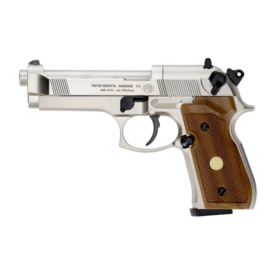 Zdjęcie produktu Pistolet wiatrówka Beretta M92 FS nickel/wood 4,5 mm Diabolo CO2 (011-011)