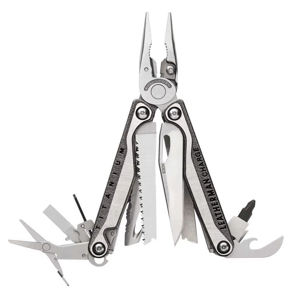 Zdjęcie produktu Multitool Leatherman CHARGE Plus TTI Titanium - 19 narzędzi + etui czarne z kieszonkami (832528)