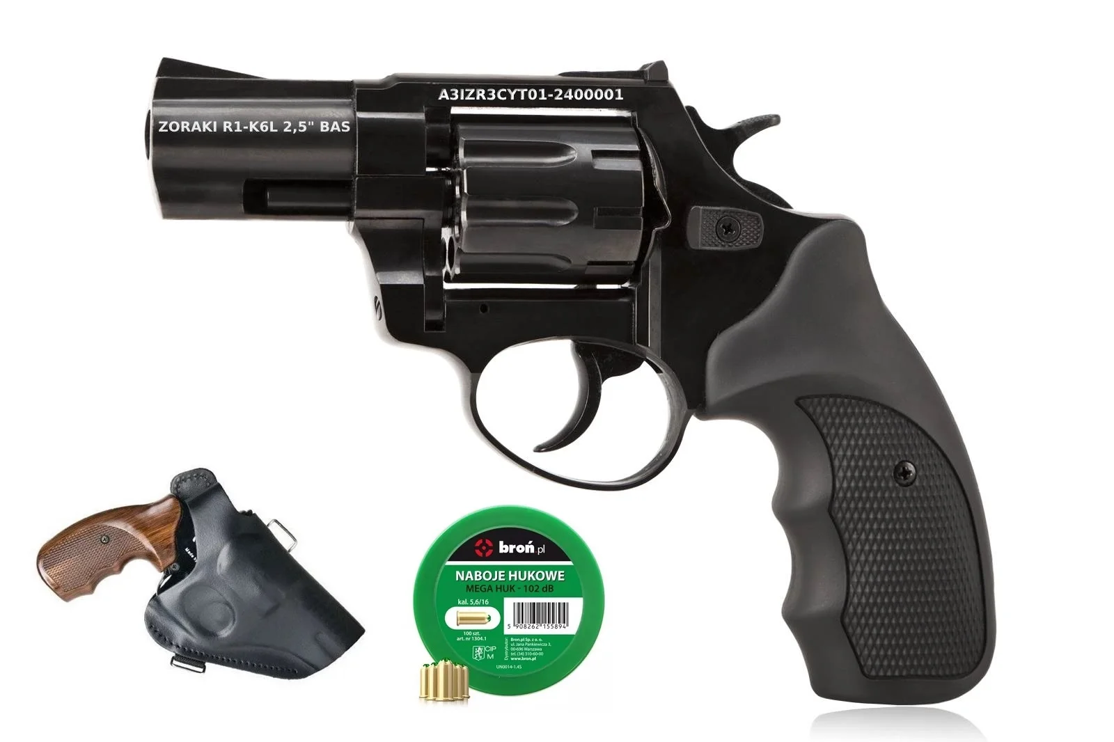 ZESTAW- Rewolwer hukowy ZORAKI R1-K6L-BAS .22 Long Blank / 6mm long + NABOJE Mega Huk -100 + kabura