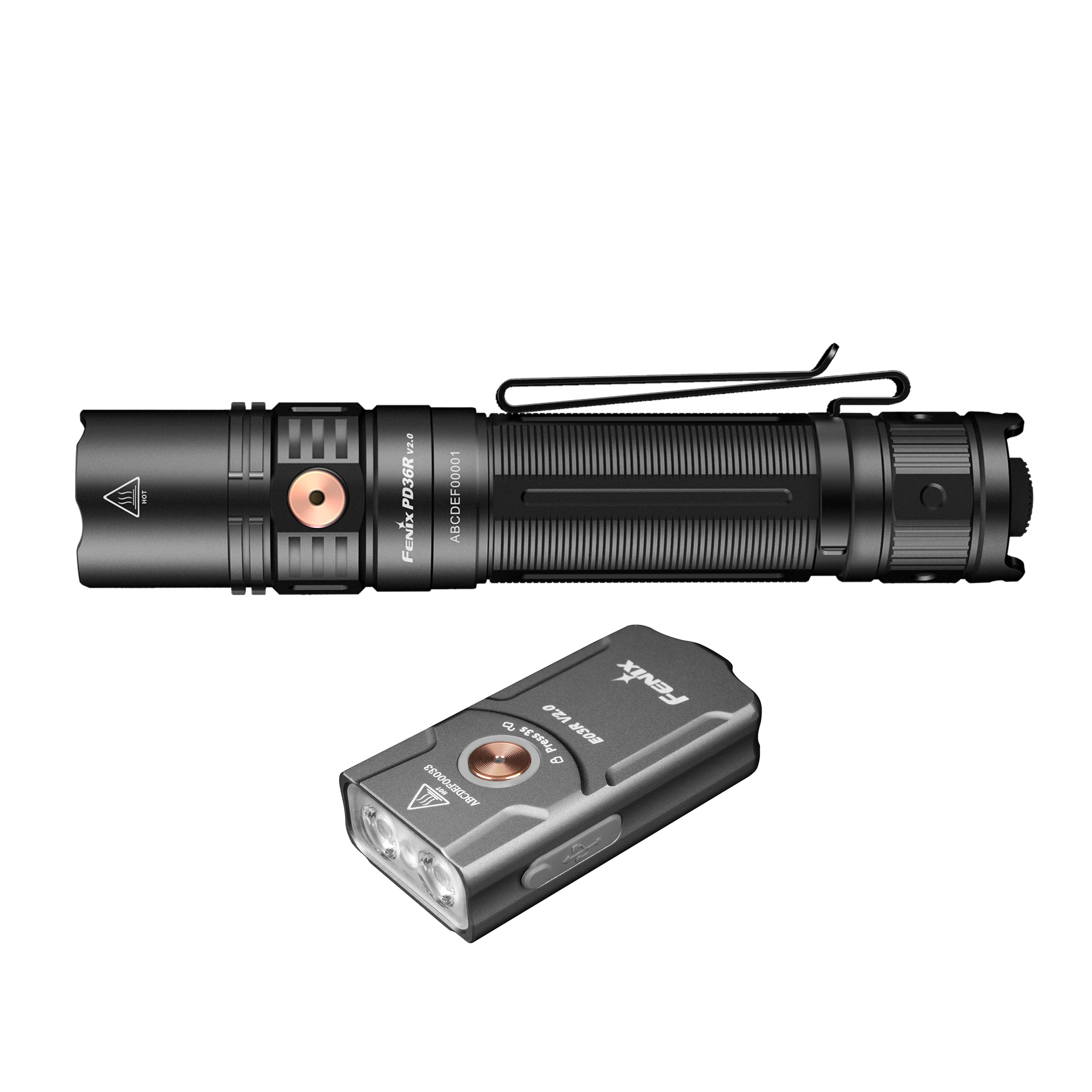 Zdjęcie produktu Zestaw latarek LED Fenix PD36R Pro i E03R V2.0 szara (PD36R Pro+E03R gray)