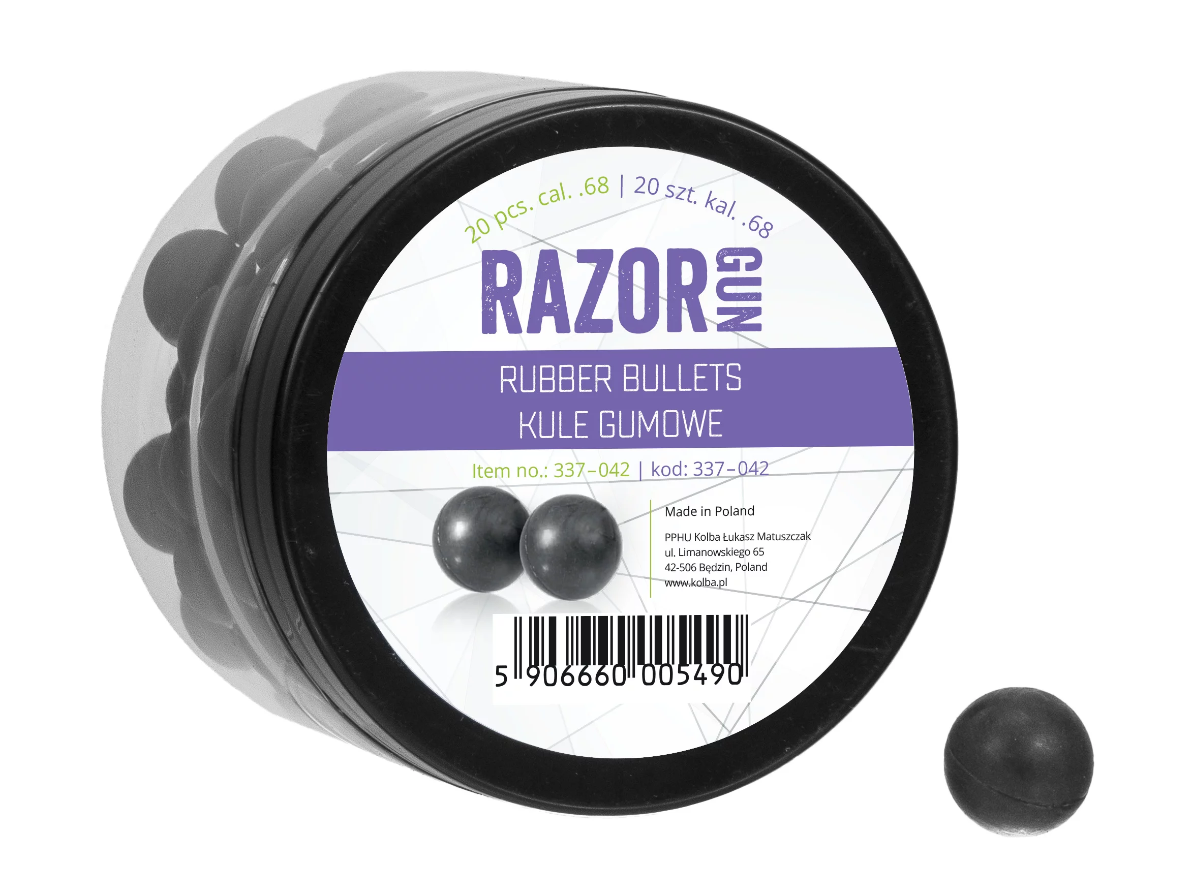 Zdjęcie produktu Kule gumowe RazorGun 68 kal. .68 / 20 szt. do Umarex T4E HDS i SG-68 (337-042)