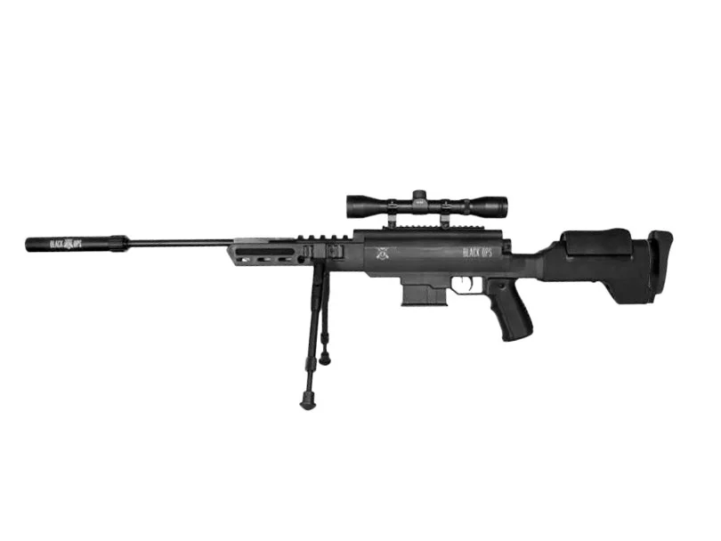 Zdjęcie produktu Karabinek wiatrówka Black Ops Sniper 5,5 mm z lunetą 4x32 - zestaw, Ekp do 17J (B1091 / CA383)