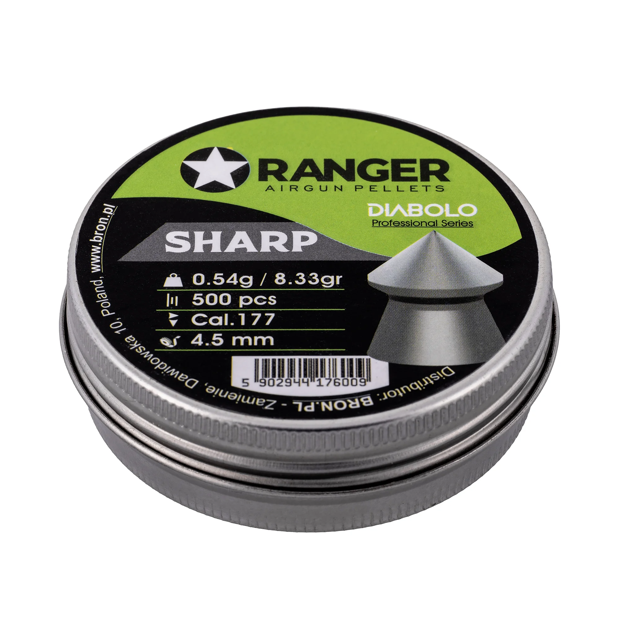 Zdjęcie produktu Śrut 4,5 mm Diabolo RANGER Professional Sharp szpic 500 szt. 0,54 g