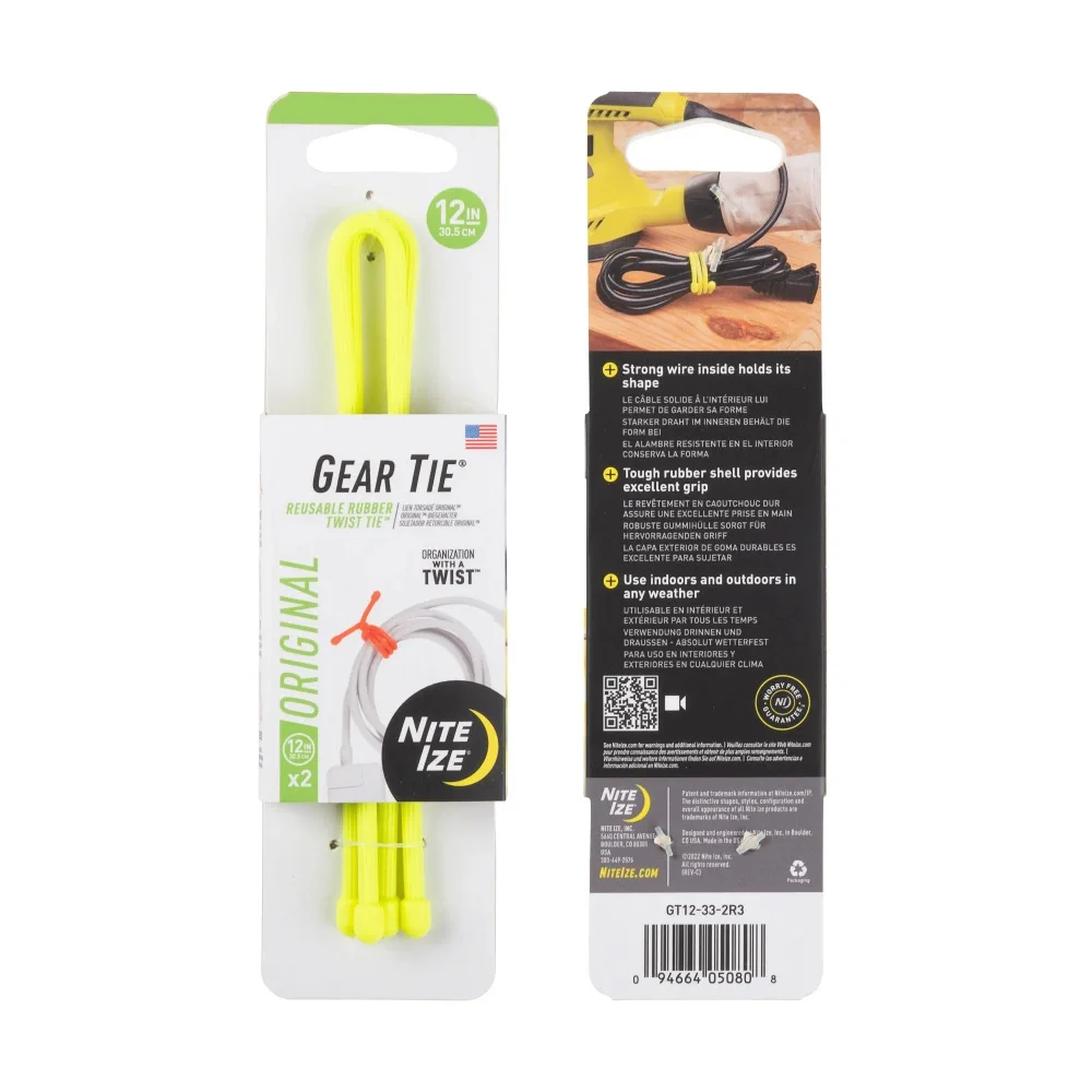 Elastyczne troki Gear Tie 12'' - Dwupak - Neon Yellow - GT12-33-2R3 - Nite Ize