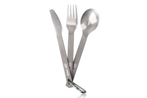 Niezbędnik Esbit Titanium Cutlery - zestaw: łyżka, widelec, nóż, karabińczyk, pokrowiec