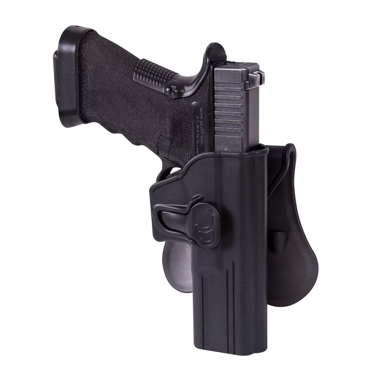 Zdjęcie produktu Kabura Pistoletowa Release Button Holster for Glock 17 with Paddle - Military Grade Polymer - Czarna (KB-PRG-MP-01)