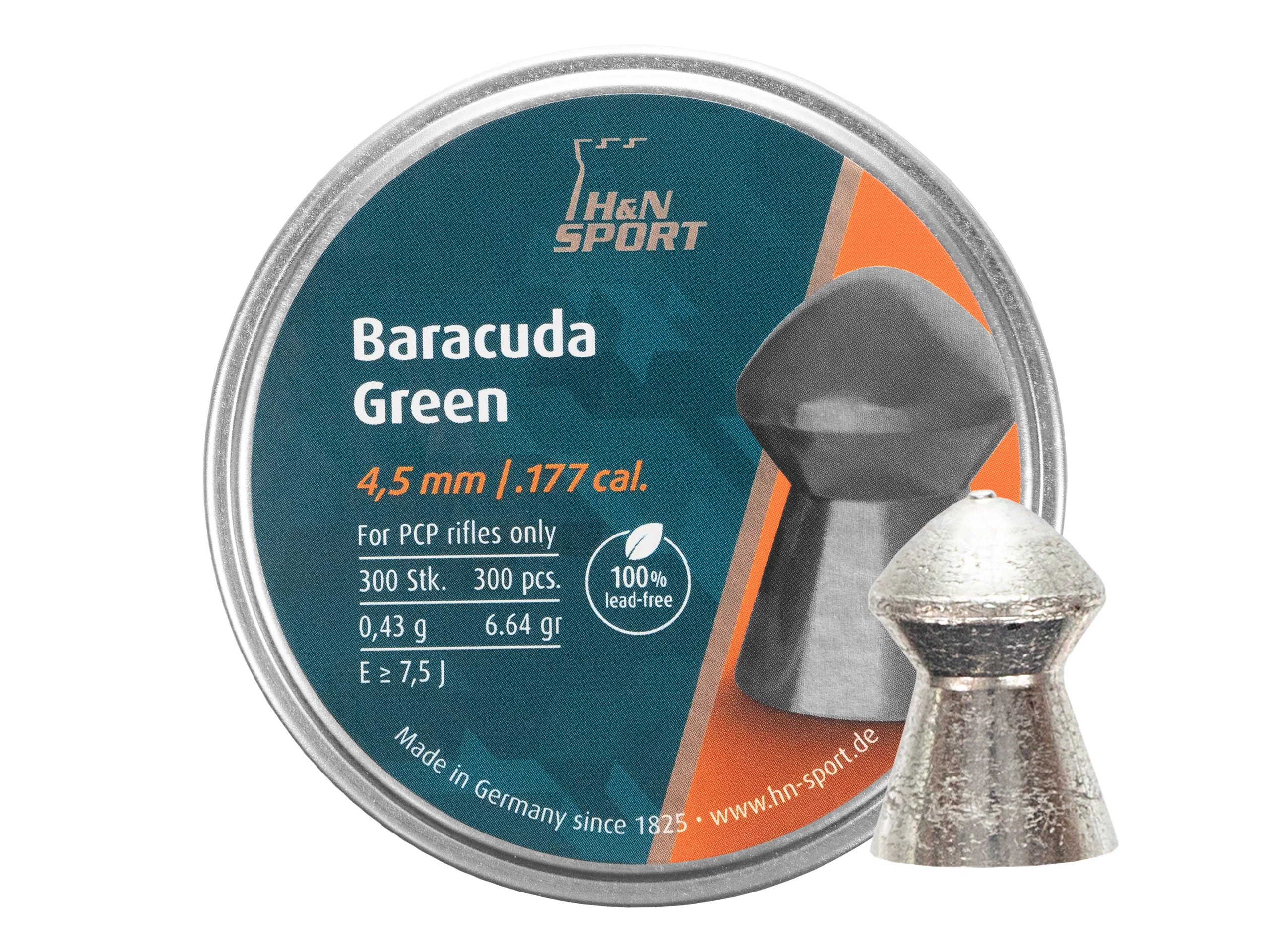 Zdjęcie produktu Śrut 4,5 mm Diabolo H&N Baracuda Green 300 szt. półokragły (051-052)