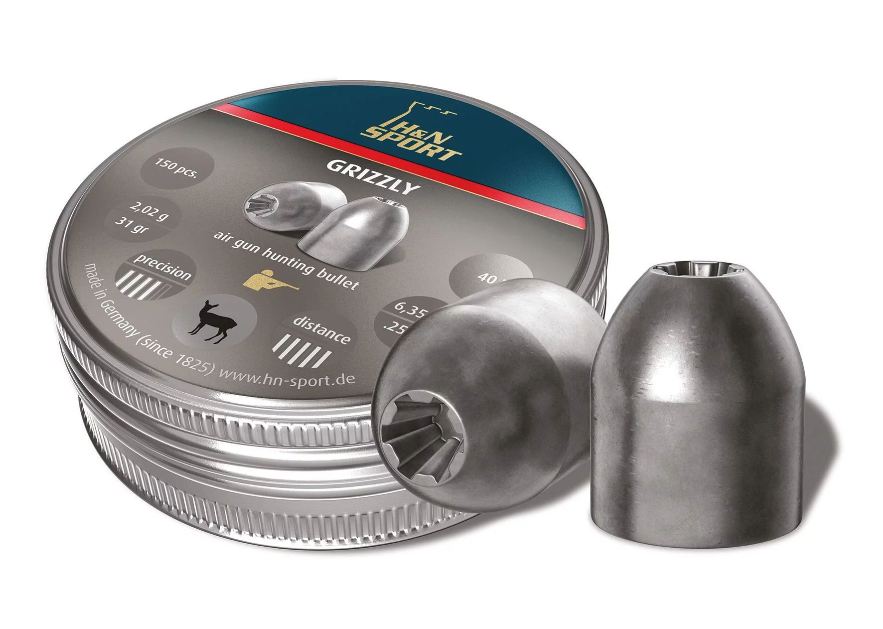 Śrut 6,35 mm Diabolo H&N Grizzly 150 szt. z otworem (96325003101)