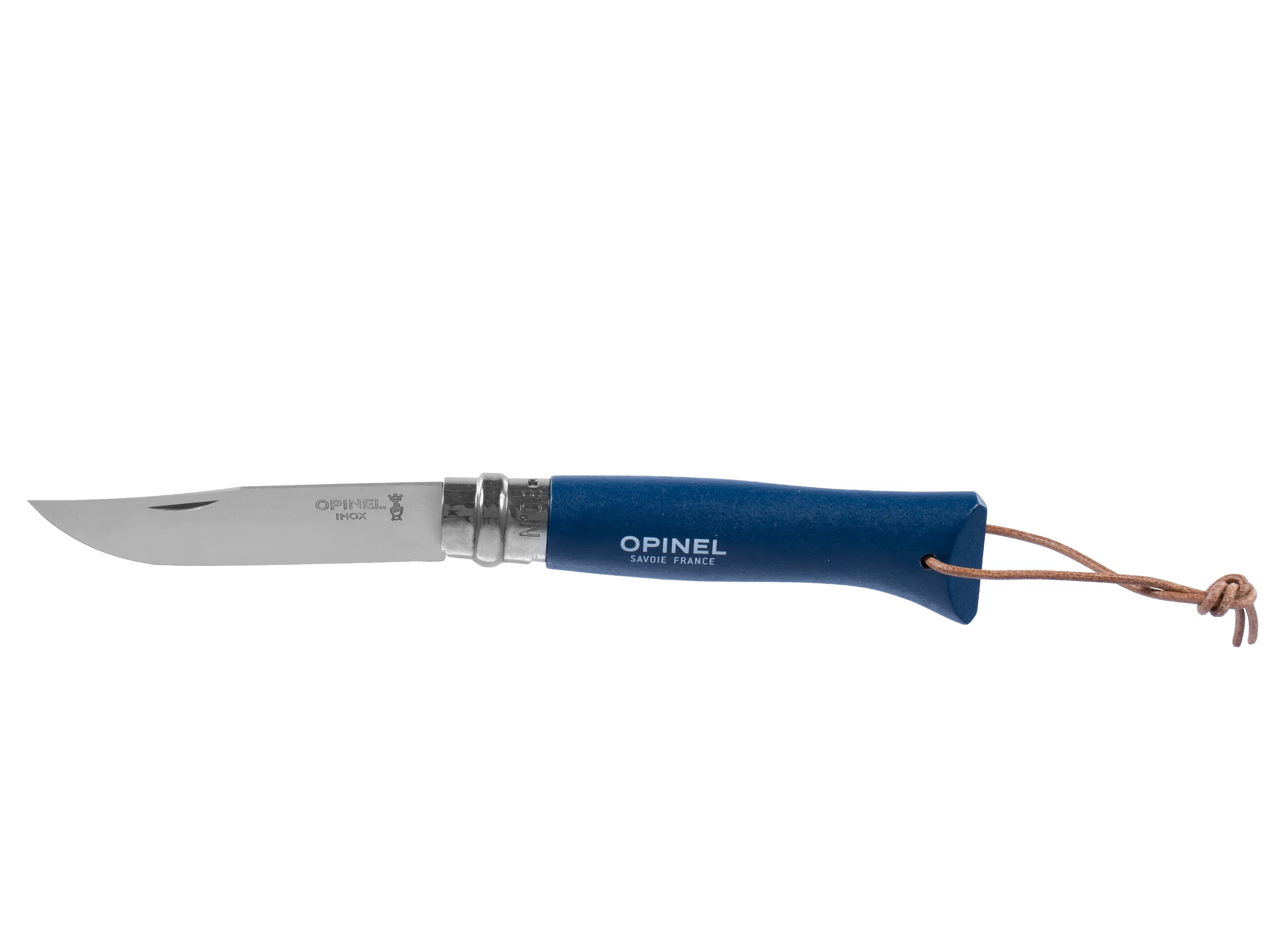 Zdjęcie produktu Nóż Opinel Colorama 08 inox grab niebieski z rzemieniem w etui (001891)