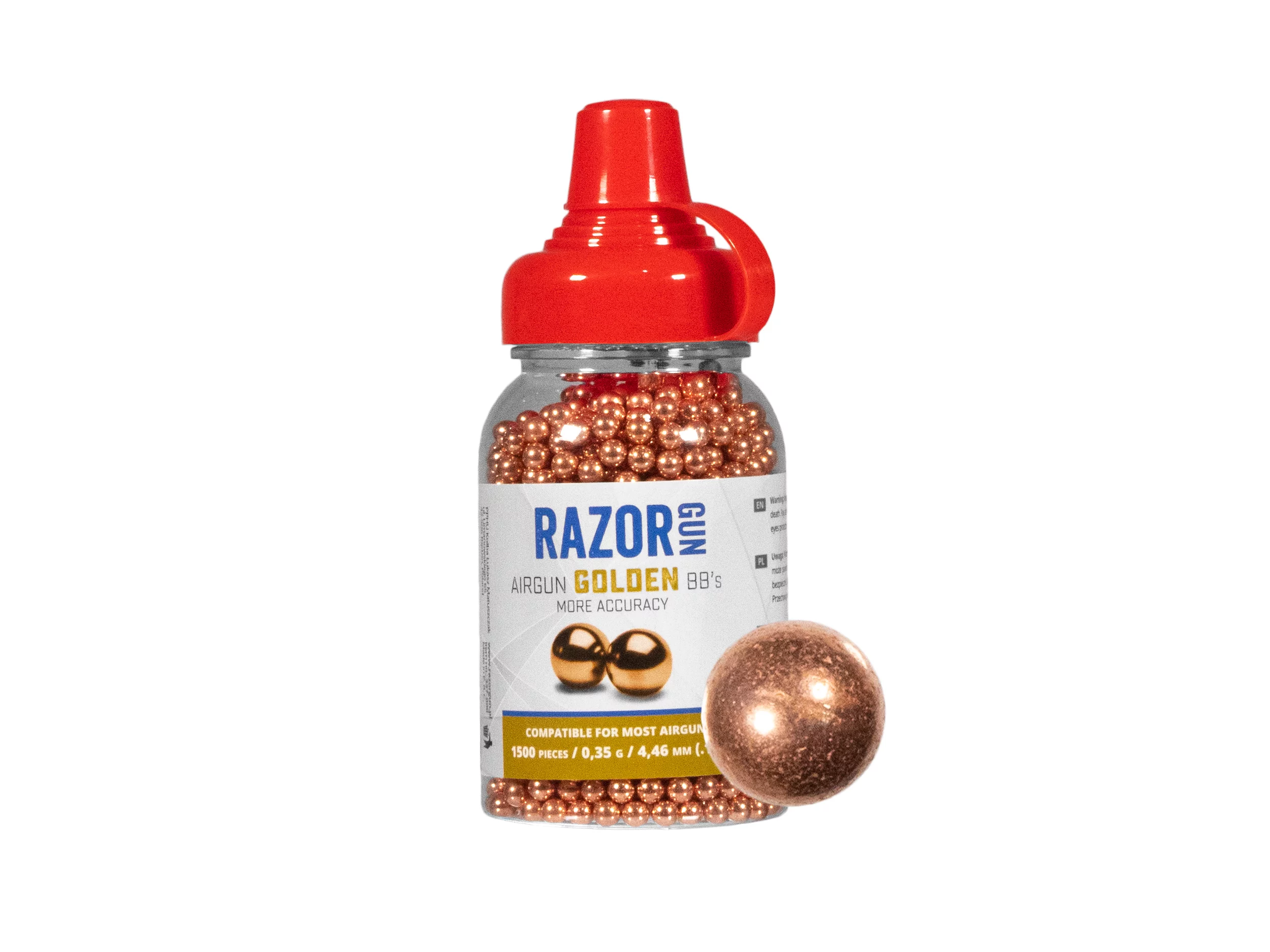 Zdjęcie produktu Śrut 4,46 mm BBs RazorGun Golden kulka stalowa 1500 szt. (451500CPBT-B)