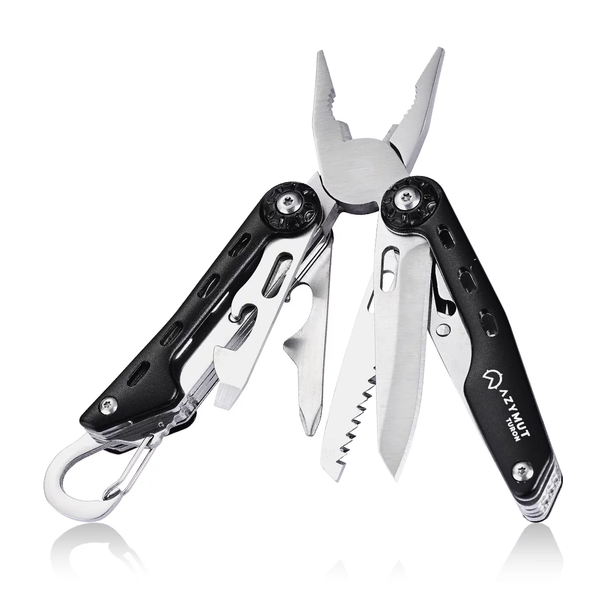 Multitool AZYMUT Turon - 10 narzędzi + karabińczyk +kabura do pasa (H-P224108)