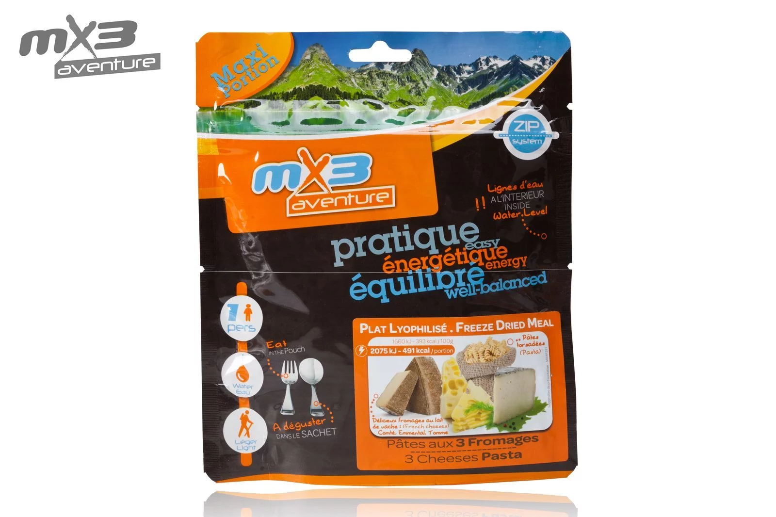 Zdjęcie produktu Jedzenie liofilizowane MX3 Aventure - Makaron 3 sery - Comte, Tomme, Emmental