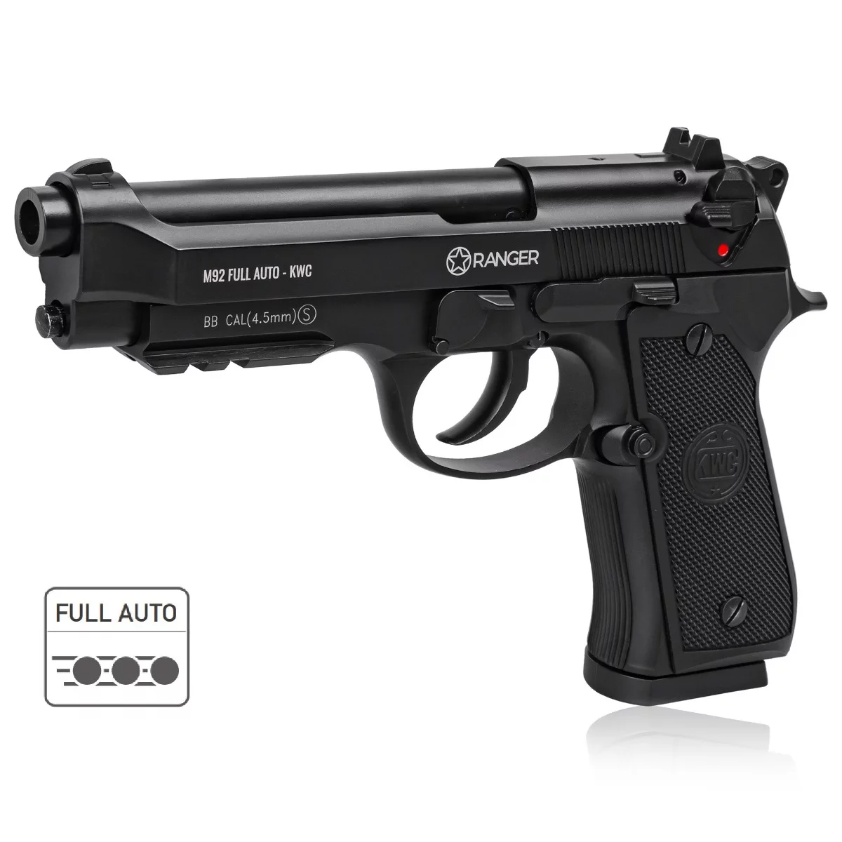 Zdjęcie produktu Pistolet wiatrówka RANGER M92 FULL AUTO BLOWBACK k.4,5BBs 18-strzał. KWC (AAKCMF230AZB)