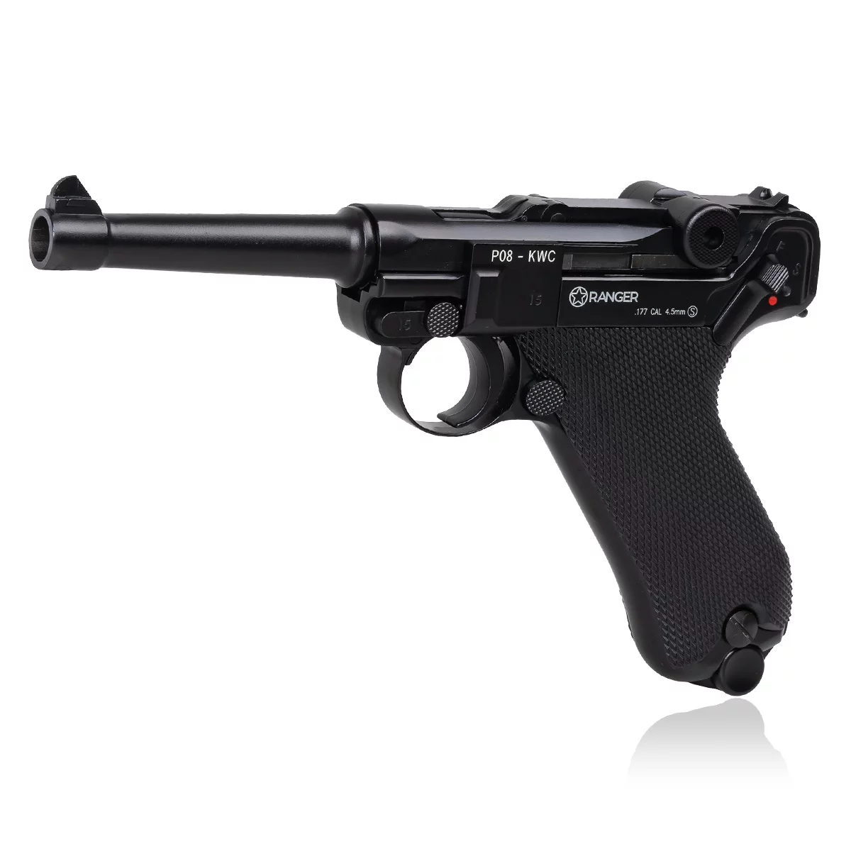 Zdjęcie produktu Pistolet wiatrówka RANGER P08 Parabellum KWC 4,5 mm BB 21-strzał. FULL METAL BlowBack CO2 (AAKCMB410AZB)