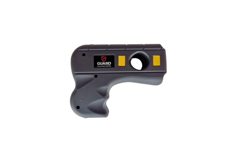 Zdjęcie przedstawia paralizator z latarką GUARD Shocker Pistol na białym tle.
